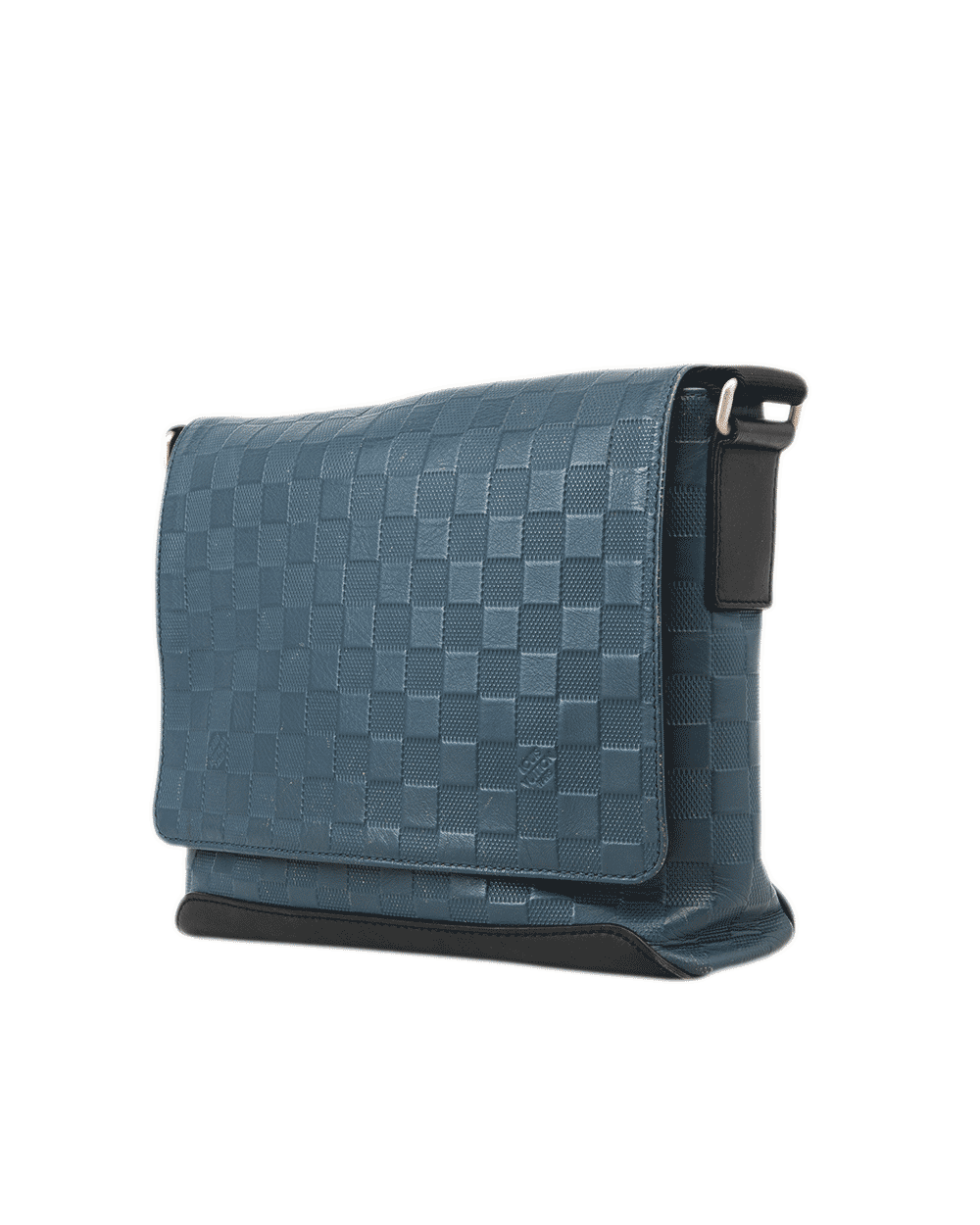 44 LV DISTRIC MESSENGER PM BLUE BLACK DAMIER CALF SHW MICROCHIP 0752