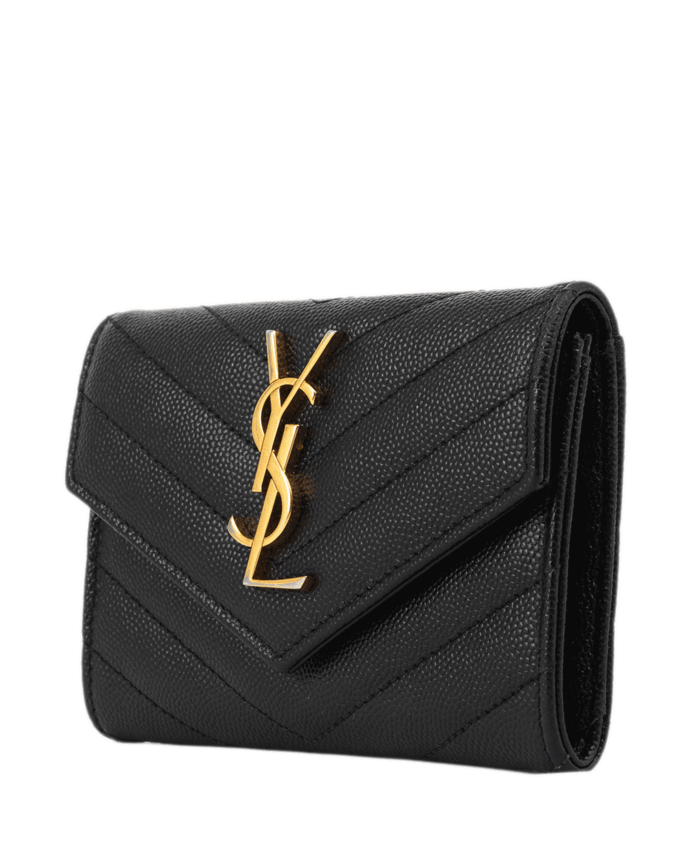 49 YSL CARD HOLDER SHORT BLACK CHEVRON GHW ART 414404 0223 0995