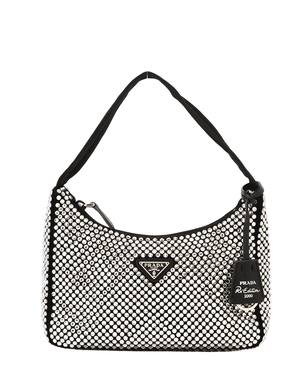 50 PRADA RE EDITION 2000 BLACK CRYSTAL SATIN SHW MICROCHIP 0099