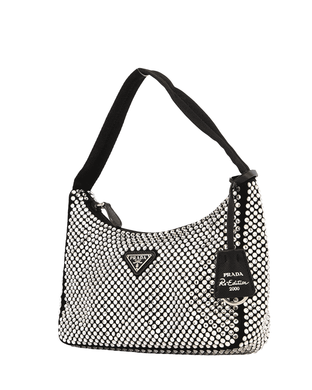 50 PRADA RE EDITION 2000 BLACK CRYSTAL SATIN SHW MICROCHIP 0100