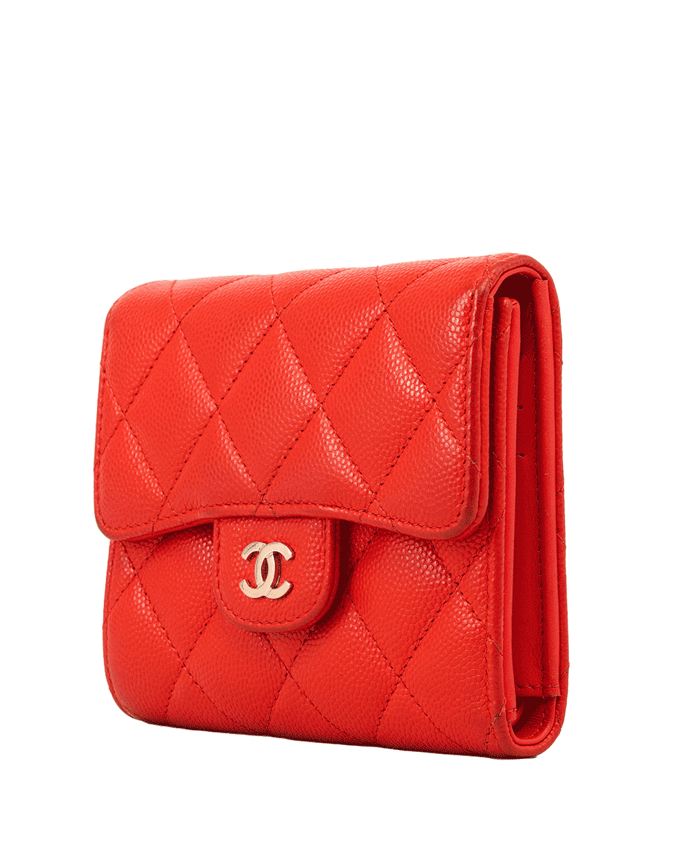 62 CHANEL TRI FOLD WALLET SHORT RED CAVIAR GHW 26896998 0985