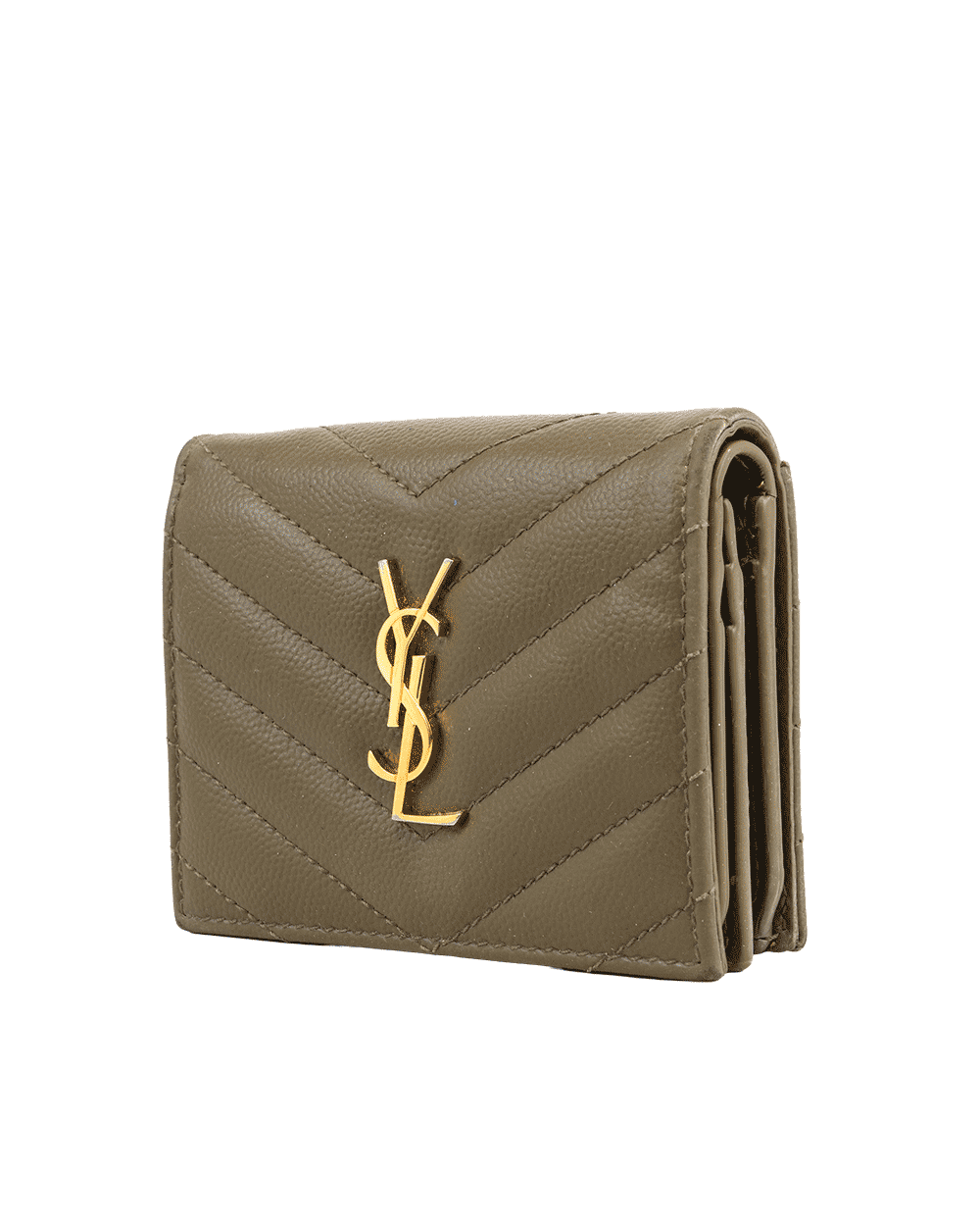 7 YSL BI FOLD WALLET SHORT KHAKI CHEVRON GHW YBL 530841 0221 0261