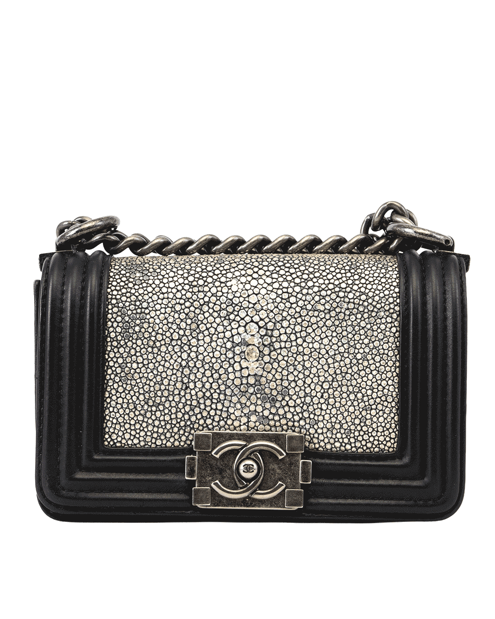 73 CHANEL BOY 8 BLACK STINGRAY CALF RSHW 20123882 0529