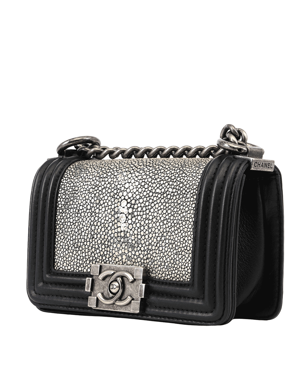 73 CHANEL BOY 8 BLACK STINGRAY CALF RSHW 20123882 0530