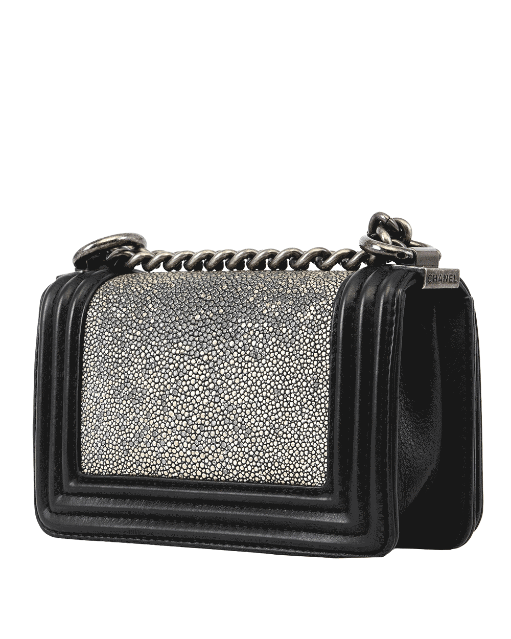 73 CHANEL BOY 8 BLACK STINGRAY CALF RSHW 20123882 0532