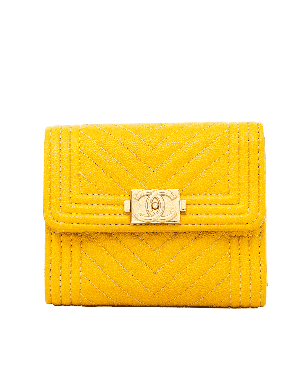 77 CHANEL TRI FOLD WALLET SHORT YELLOW CAVIAR GHW 28355695 1811