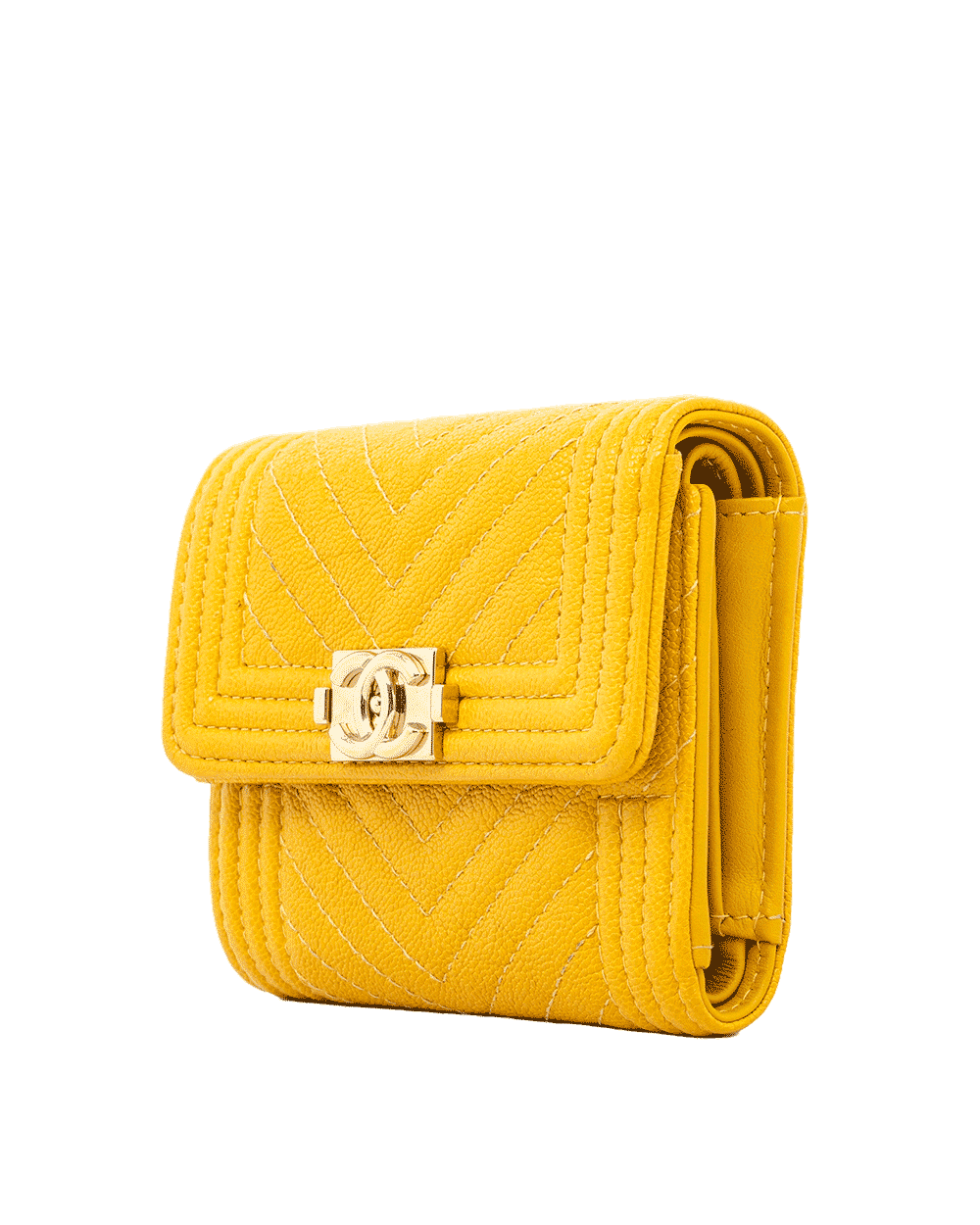 77 CHANEL TRI FOLD WALLET SHORT YELLOW CAVIAR GHW 28355695 1812