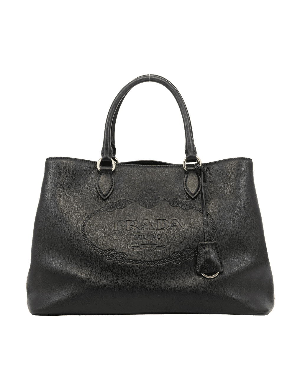 88 PRADA GLACE TOTE BAG BLACK CALF GHW MICROCHIP 1288