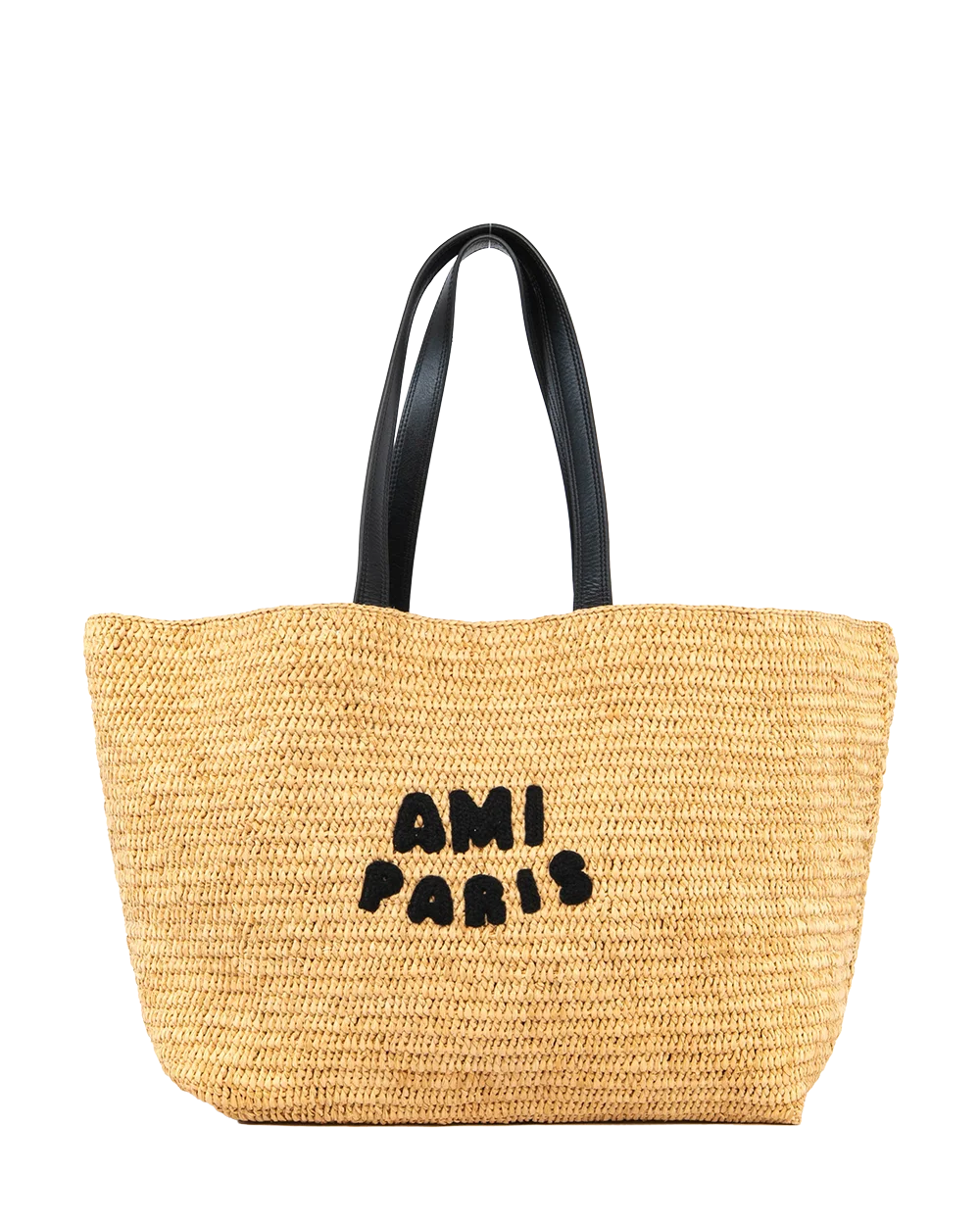 AMI PARIS RAFFIA LOGO TOTE BAG BROWN RAFFIA 0240