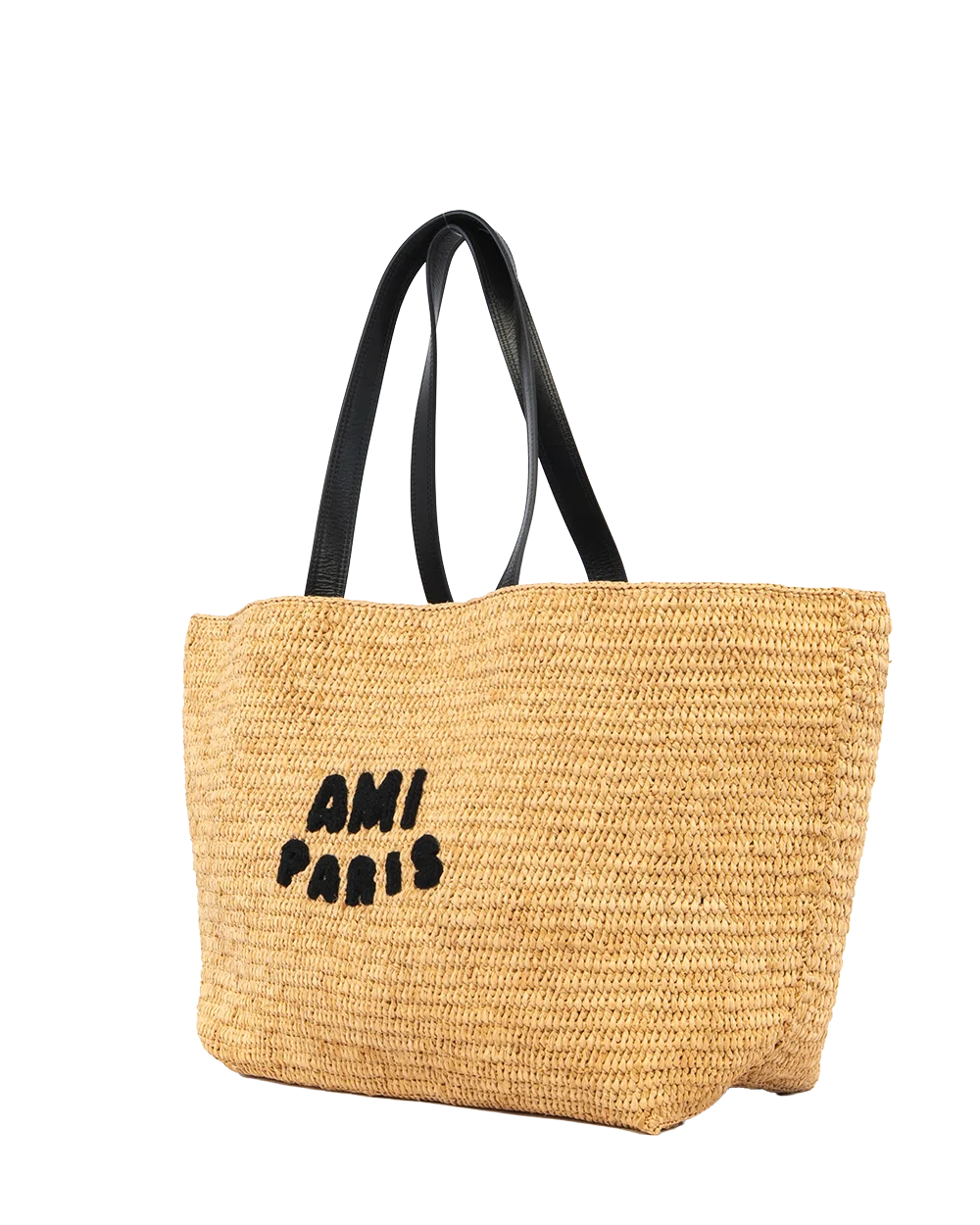 AMI PARIS RAFFIA LOGO TOTE BAG BROWN RAFFIA 0241