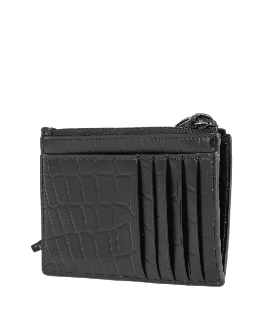 BALENCIAGA NEO COIN PURSE CARD SLOT SHORT BLACK CROC EMBOSSED SOBLACK 2364