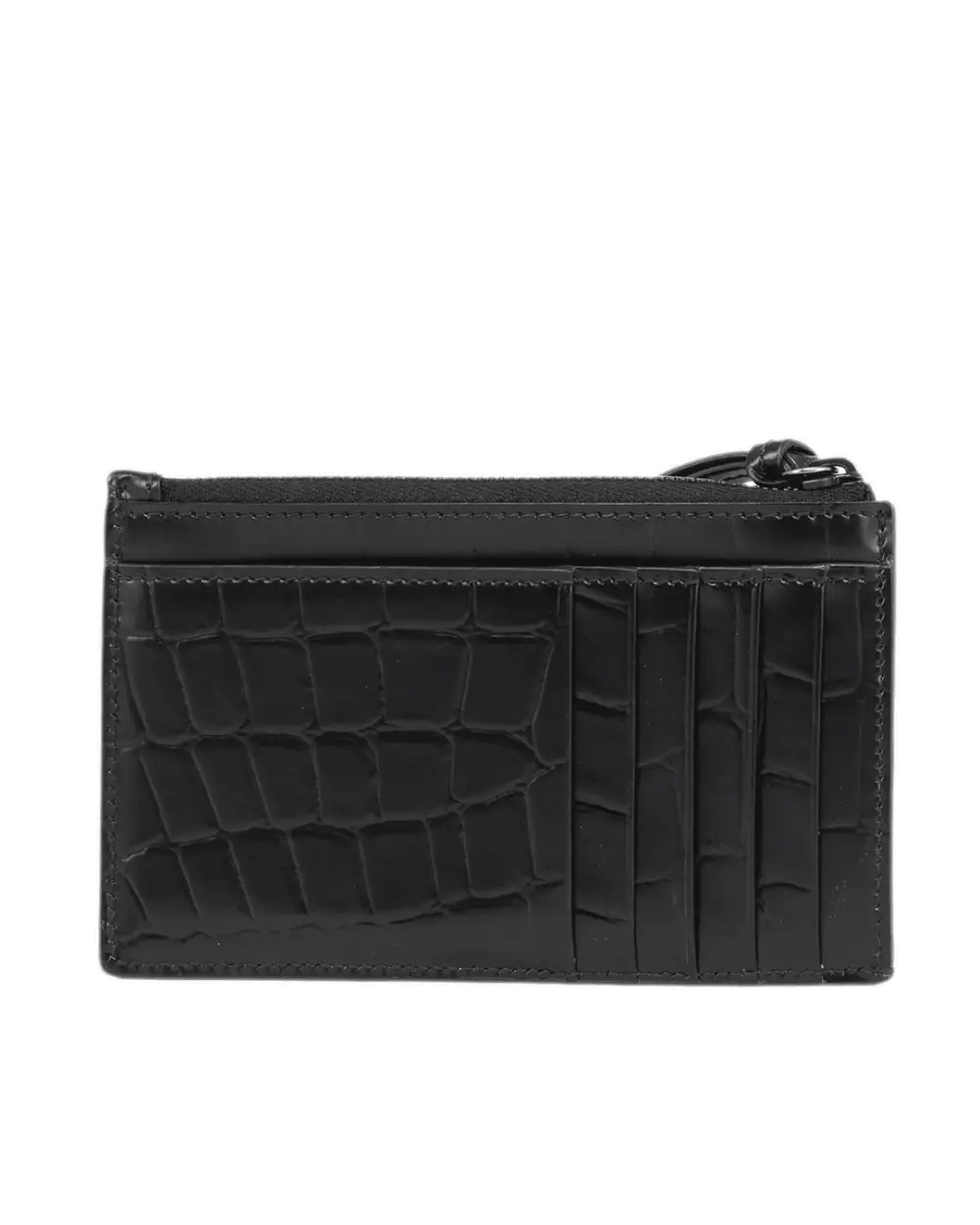 BALENCIAGA NEO COIN PURSE CARD SLOT SHORT BLACK CROC EMBOSSED SOBLACK 2365