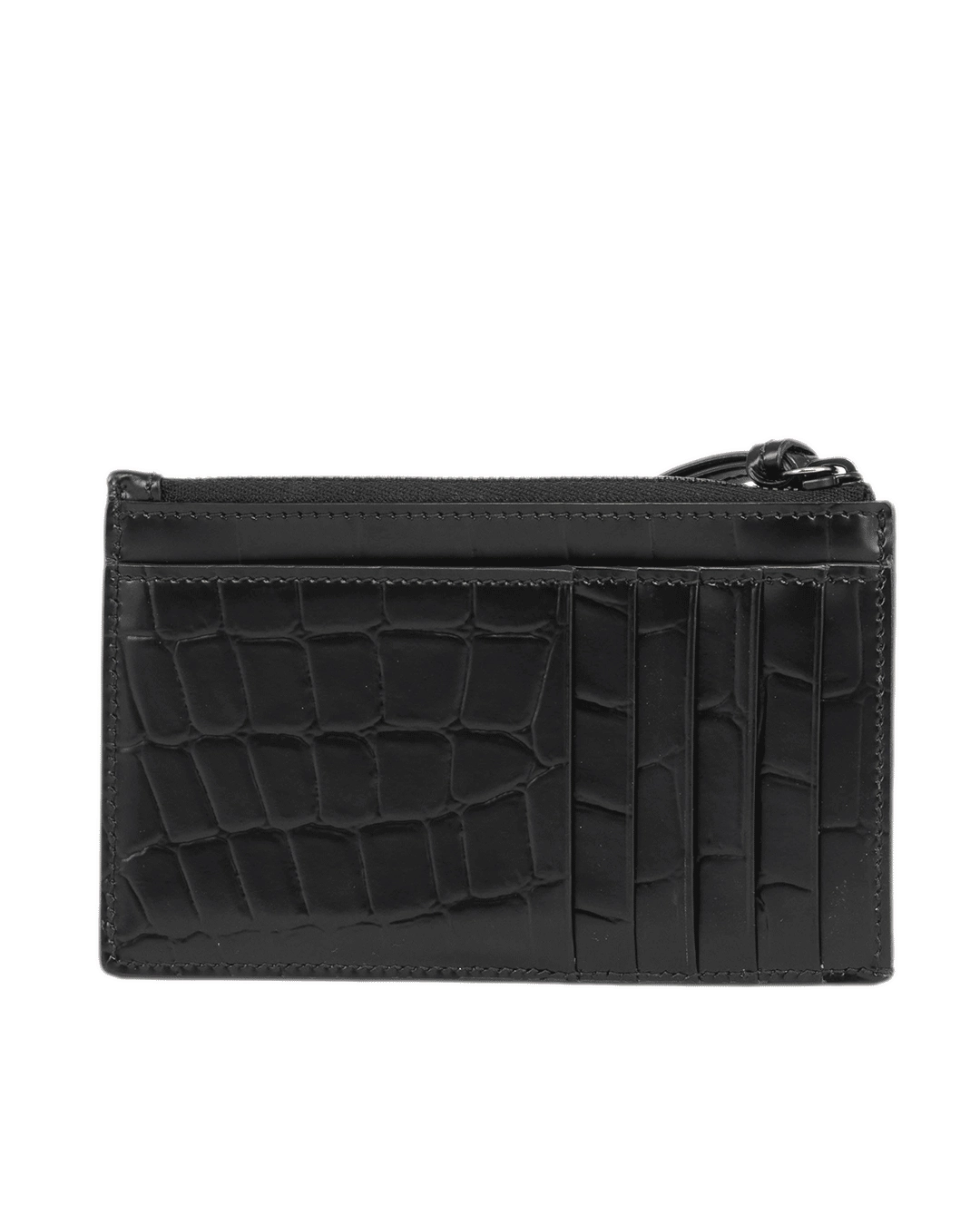 BALENCIAGA NEO COIN PURSE CARD SLOT SHORT BLACK CROC EMBOSSED SOBLACK 2365
