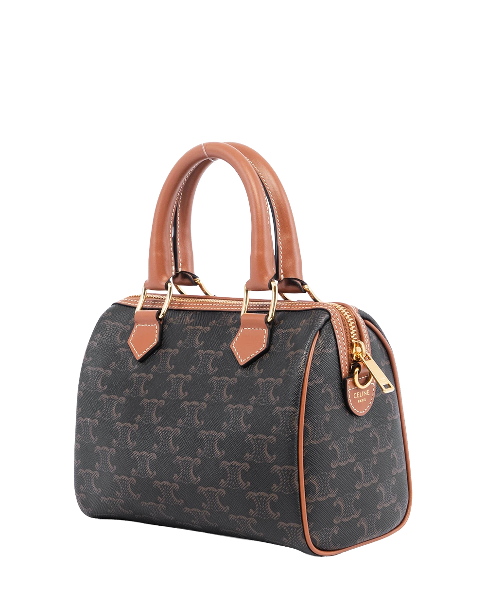 CELINE BOSTON SMALL BROWN TAN CANVAS GHW F GA 1293 05890
