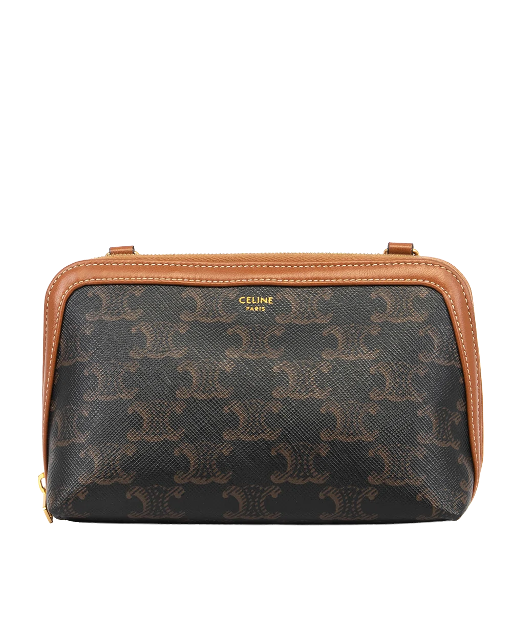 CELINE CLUTCH ON CHAIN BROWN CANVAS GHW U IP 0233 0260