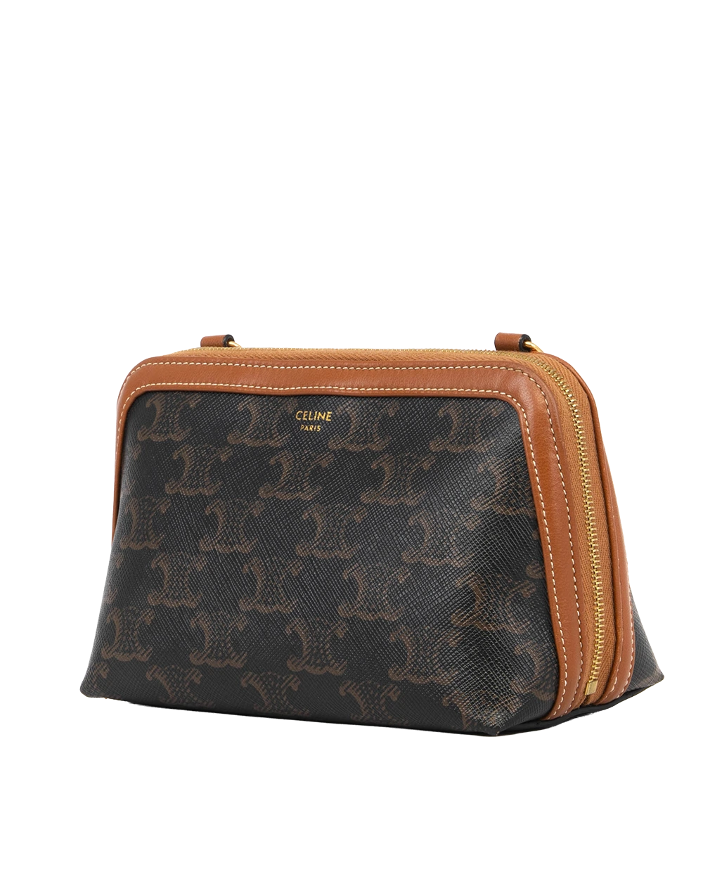 CELINE CLUTCH ON CHAIN BROWN CANVAS GHW U IP 0233 0261