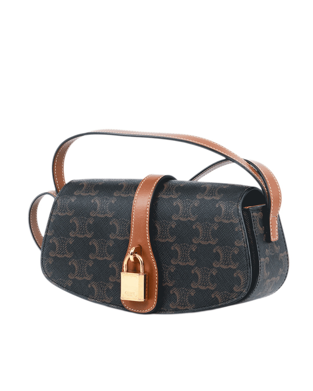 CELINE CLUTCH ON STRAP BROWN TAN CANVAS GHW F DR 1222 0634