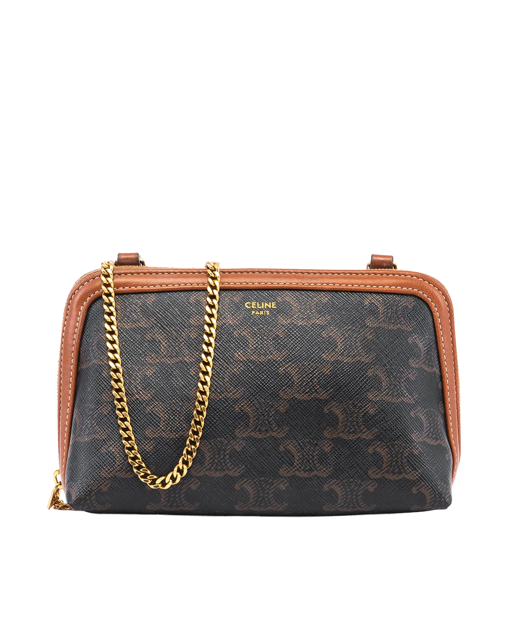 CELINE CLUTCH WITH CHAIN BROWN TAN CANVAS GHW S AN 2262 04616