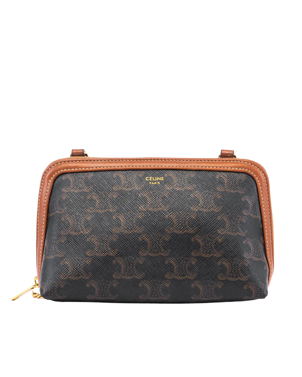 CELINE CLUTCH WITH CHAIN BROWN TAN CANVAS GHW S AN 2262 04617