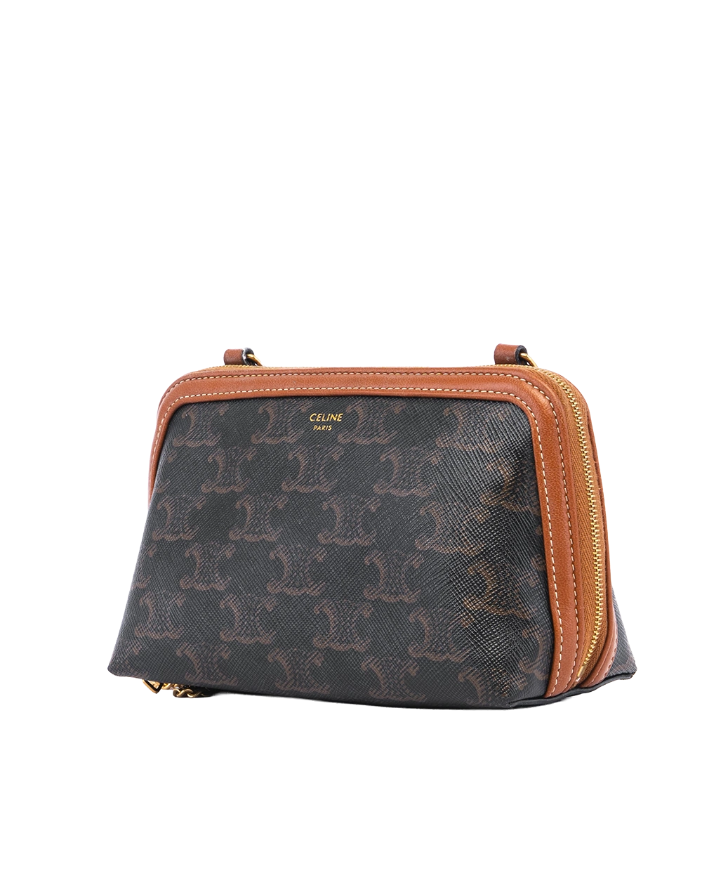 CELINE CLUTCH WITH CHAIN BROWN TAN CANVAS GHW S AN 2262 04618