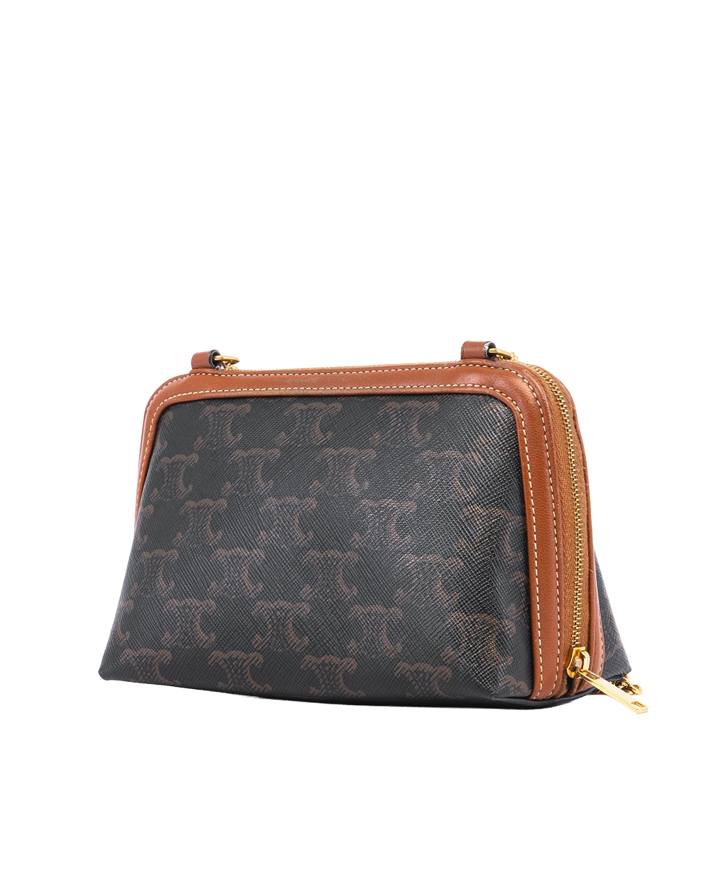 CELINE CLUTCH WITH CHAIN BROWN TAN CANVAS GHW S AN 2262 04619