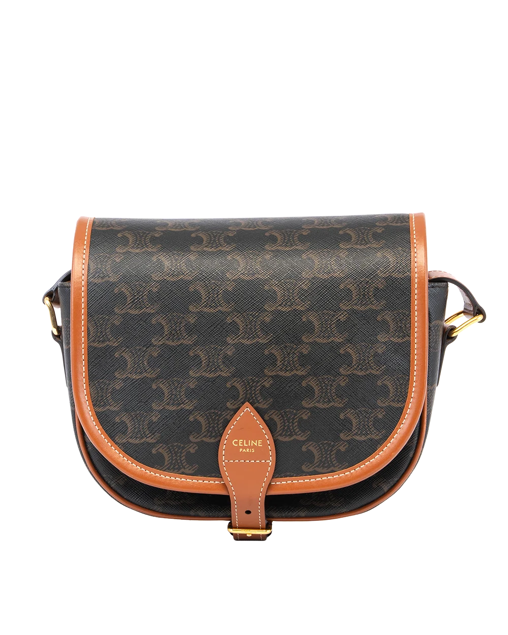 CELINE FOLCO MEDIUM BROWN TAN CANVAS GHW S CU 4222 S BR 4202 0148