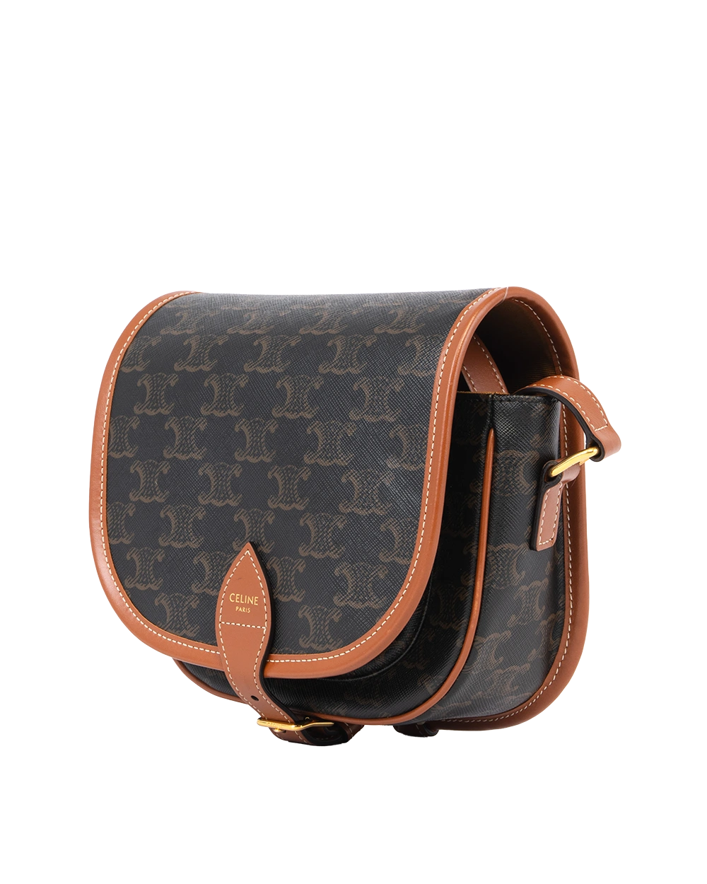 CELINE FOLCO MEDIUM BROWN TAN CANVAS GHW S CU 4222 S BR 4202 0150
