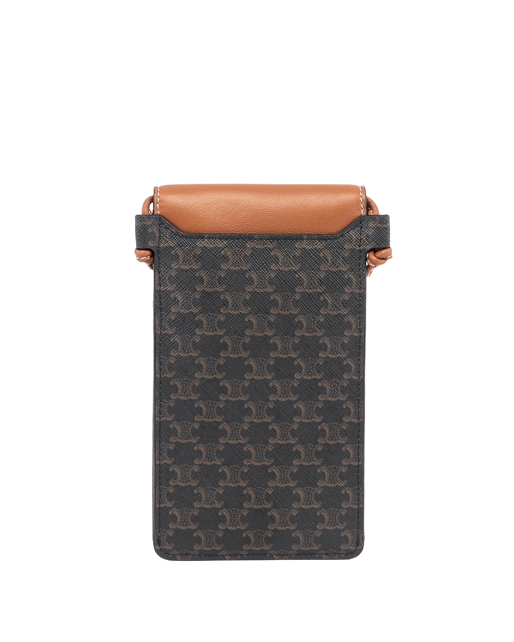 CELINE PHONE POUCH IN TRIOMPHE BROW TAN CANVAS AND LAMB F GA 0281 05168