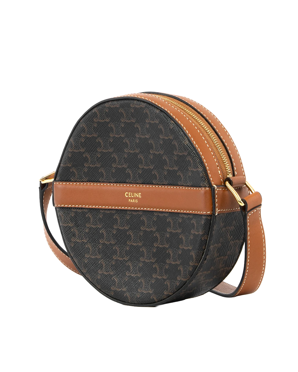 CELINE ROUND PURSE ON STRAP BROW TAN CANVAS GHW F SD 3250 2439