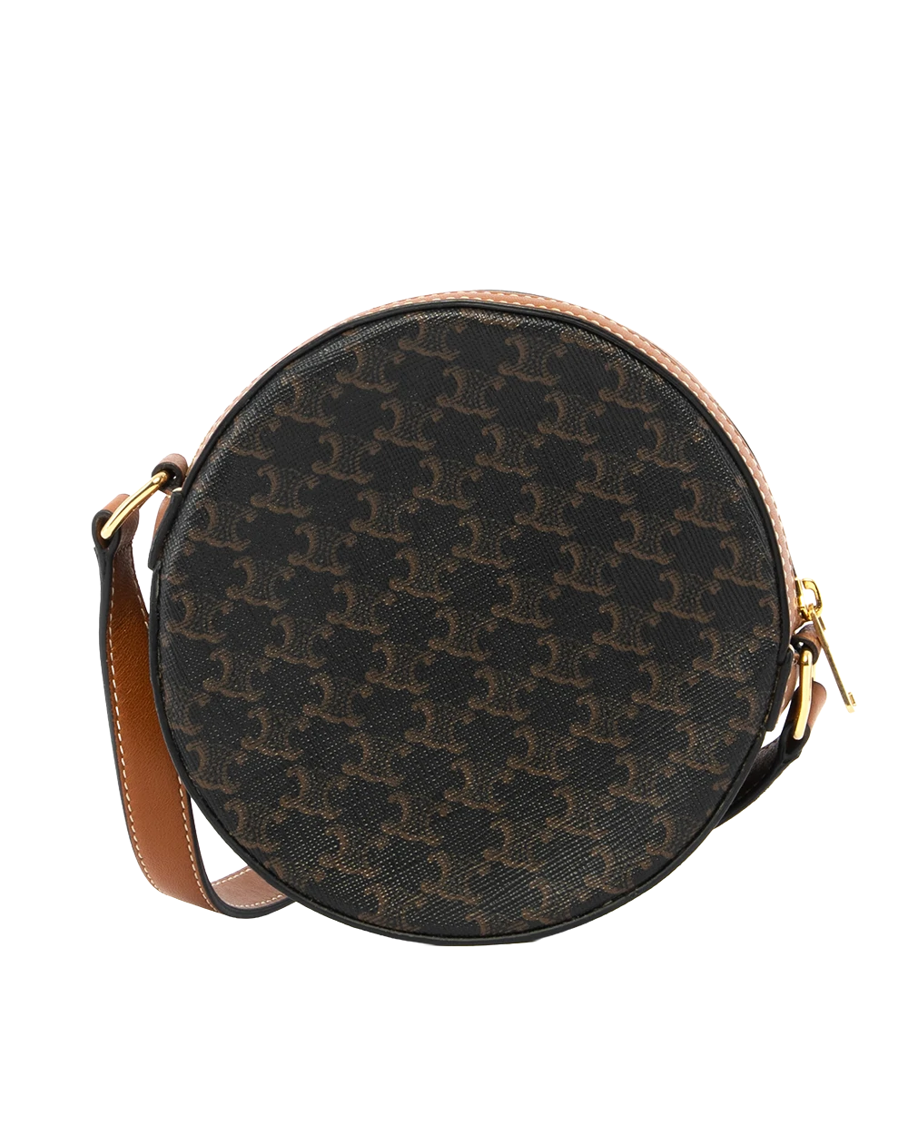 CELINE ROUND PURSE ON STRAP BROW TAN CANVAS GHW F SD 3250 2442