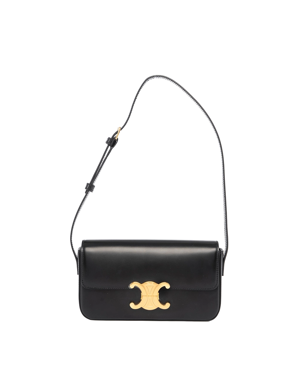 CELINE TRIOMPHE SHOLDER BAG BLACK CALF GHW F CU 1222 05023