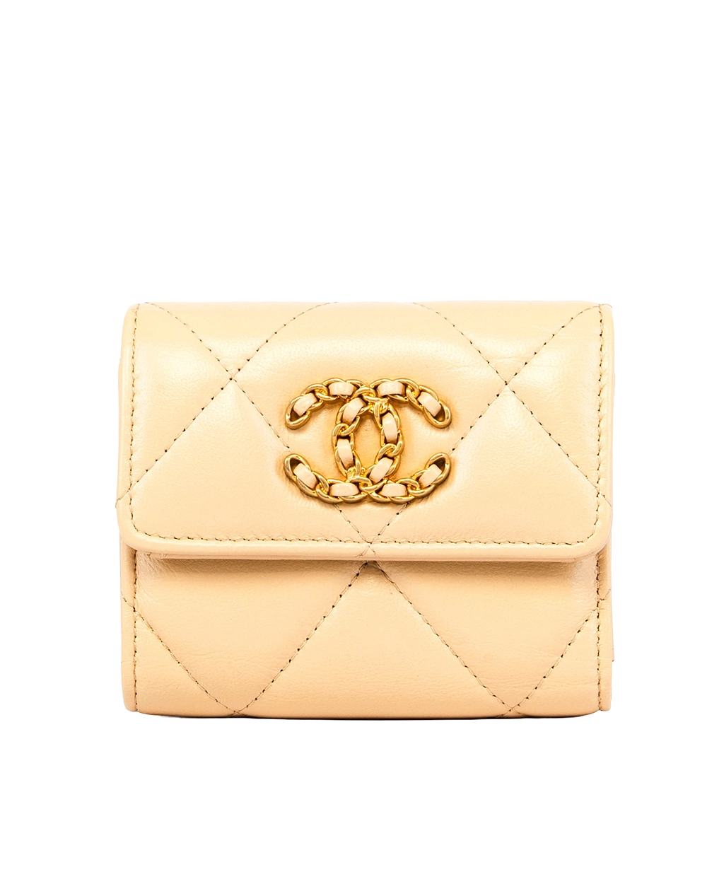 CHANEL 19 FLAP TRIFOLD WALLET SHORT BEIGE LAMB GHW 30621126 1996