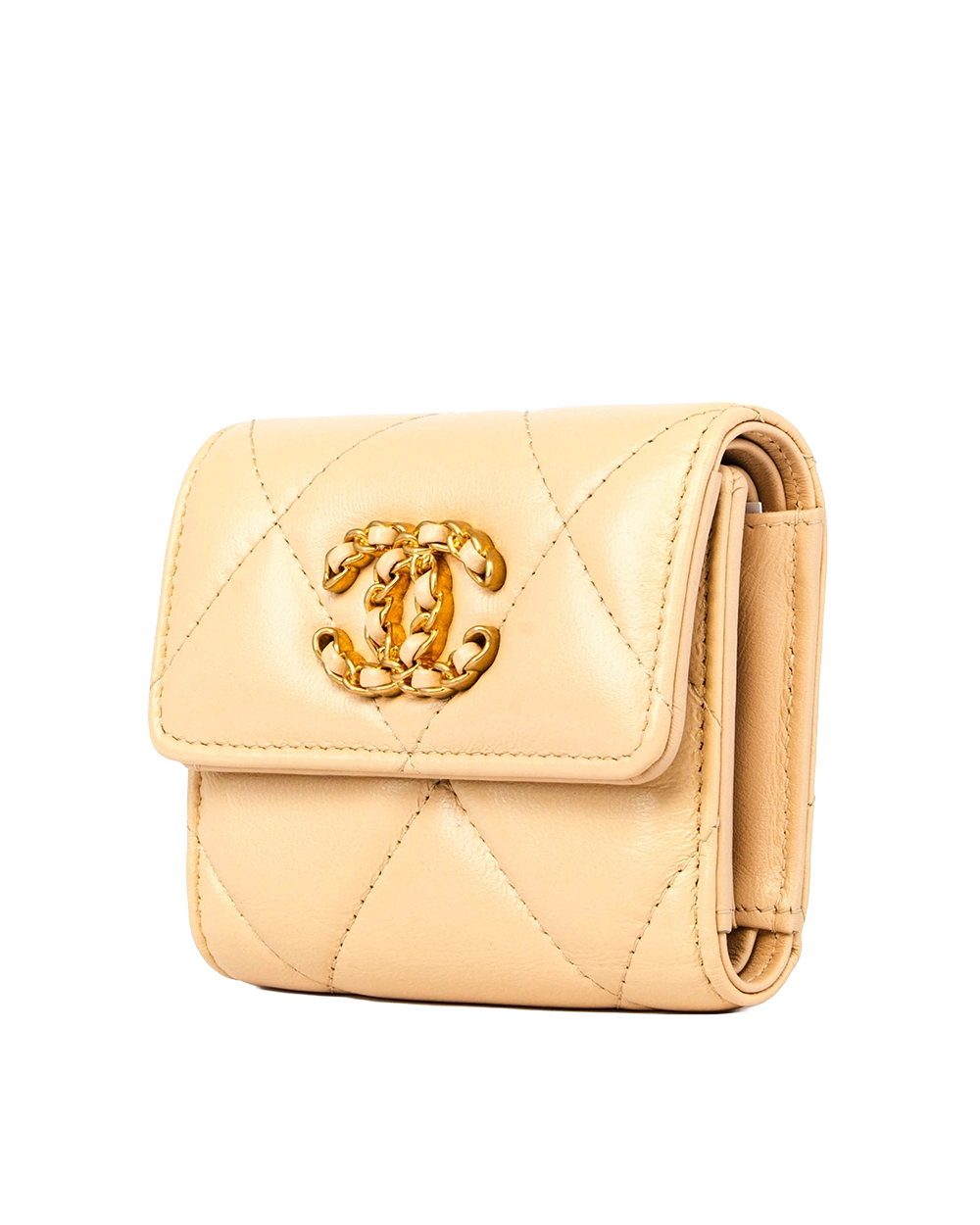 CHANEL 19 FLAP TRIFOLD WALLET SHORT BEIGE LAMB GHW 30621126 1997