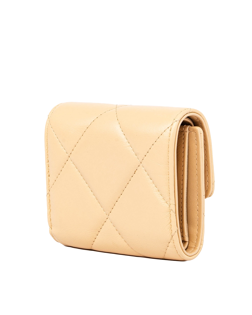 CHANEL 19 FLAP TRIFOLD WALLET SHORT BEIGE LAMB GHW 30621126 1998