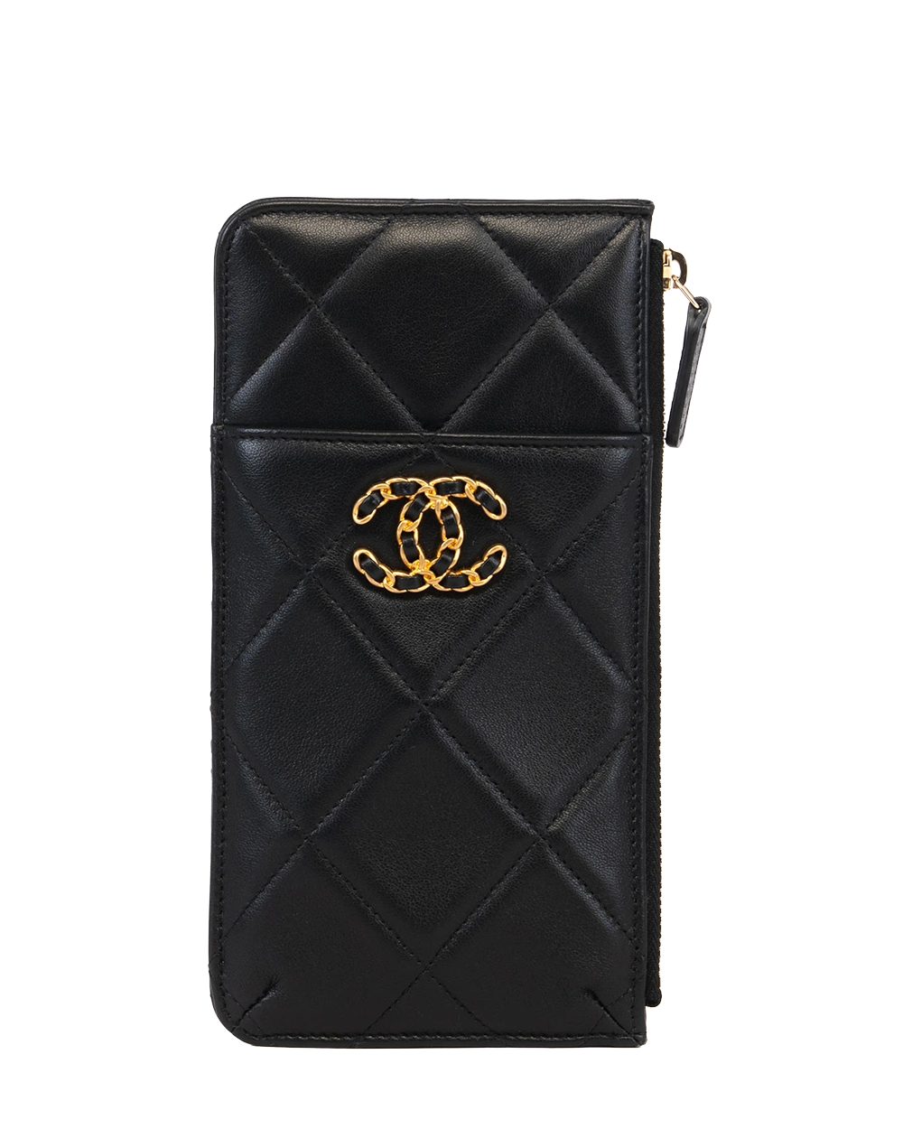 CHANEL 19 PHONE CARD HOLDER LONG BLACK LAMB GHW 31009291 1205