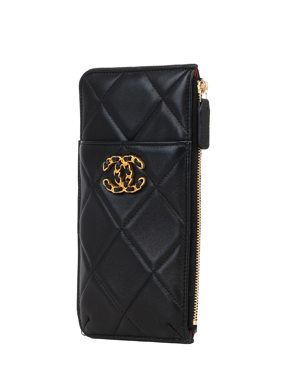 CHANEL 19 PHONE CARD HOLDER LONG BLACK LAMB GHW 31009291 1206