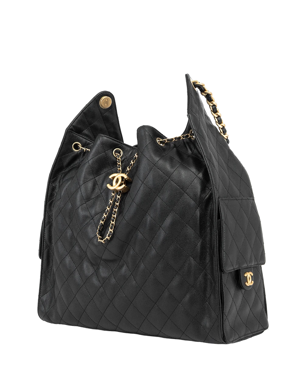 CHANEL 25 HANDBAG LARGE BLACK CAVIAR GHW XGUT5383 2406