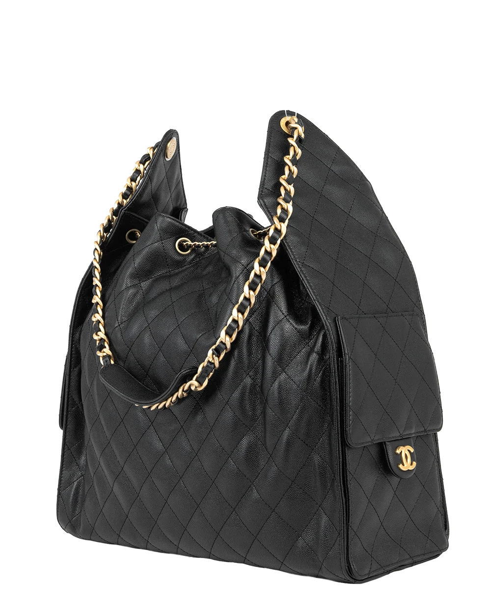 CHANEL 25 HANDBAG LARGE BLACK CAVIAR GHW XGUT5383 2409