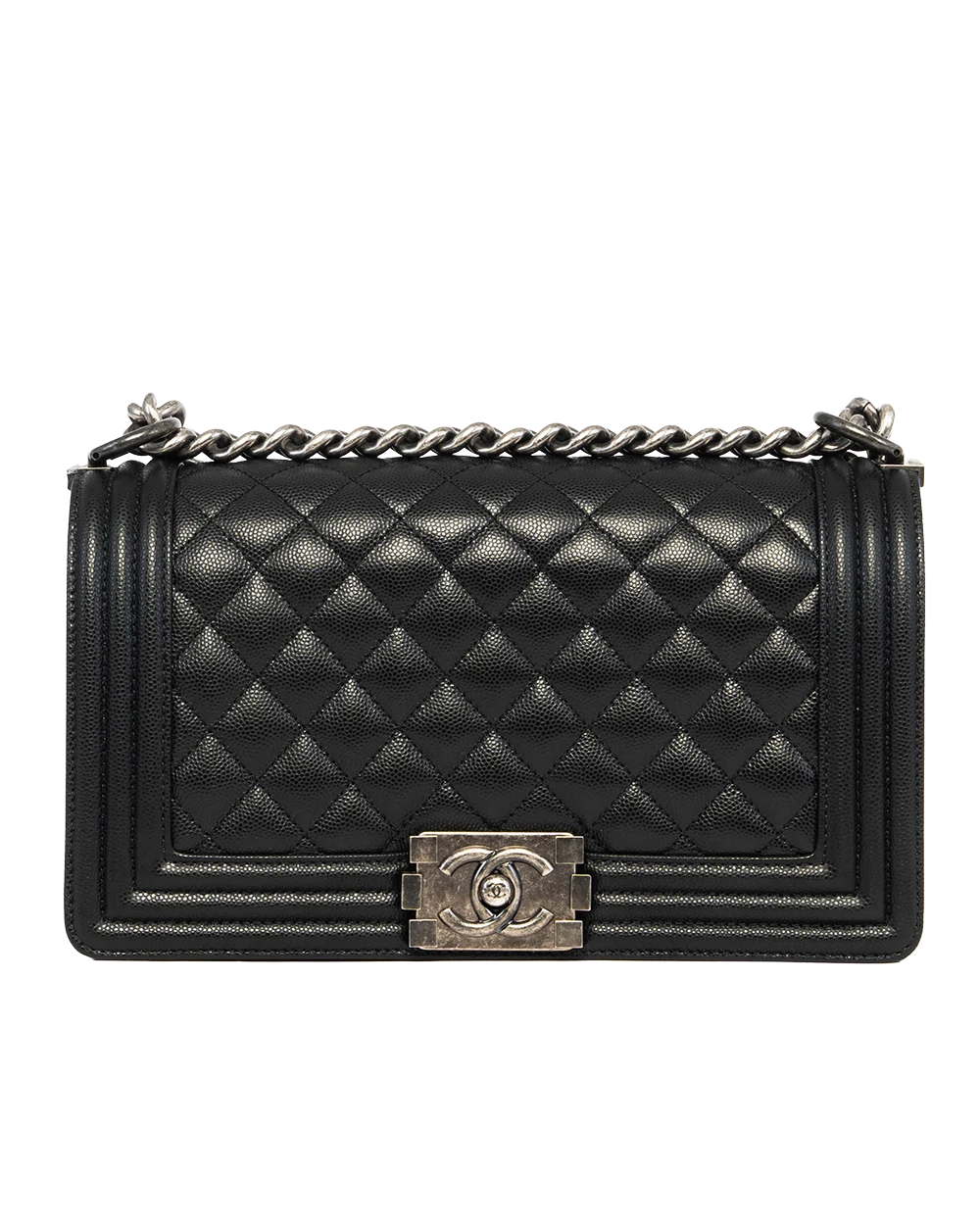 CHANEL BOY 10 BLACK CAVIAR RSHW P24AGAP3 0814
