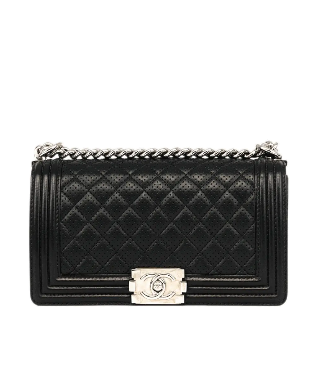 CHANEL BOY 10 BLACK PERFORATE CALF SHW 18917123 0255