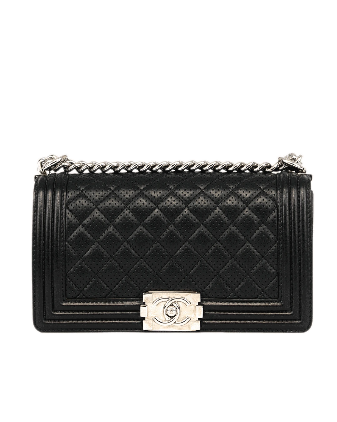 CHANEL BOY 10 BLACK PERFORATE CALF SHW 18917123 0255
