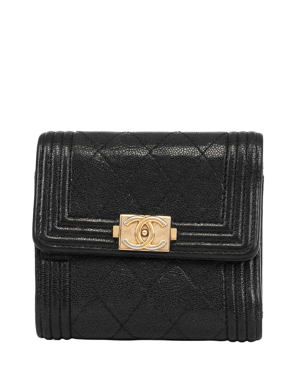 CHANEL BOY TRIFOLD WALLET SHORT BLACK CAVIAR GHW 28713373 0635
