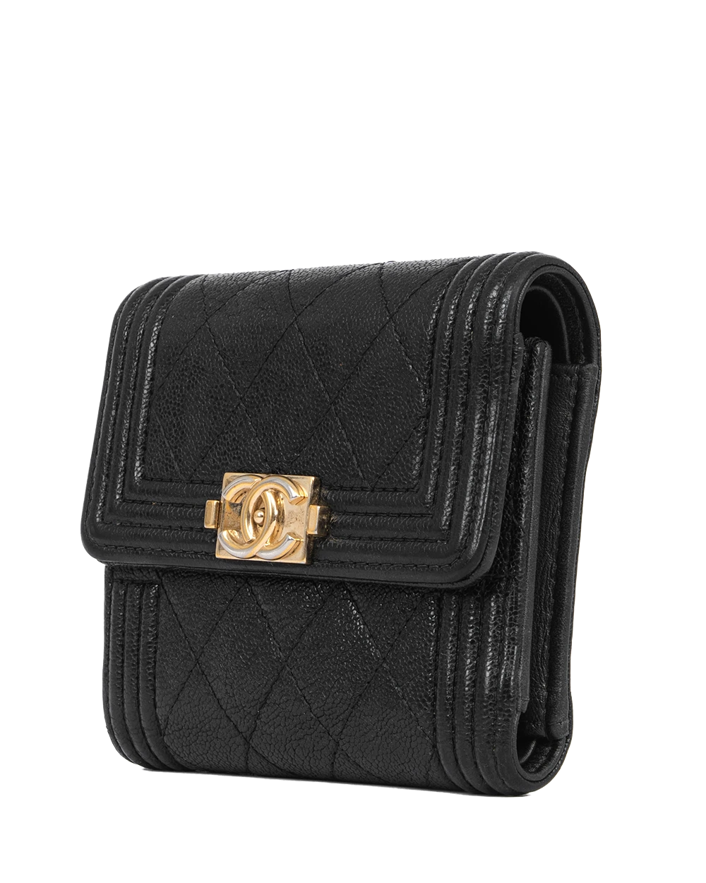 CHANEL BOY TRIFOLD WALLET SHORT BLACK CAVIAR GHW 28713373 0637