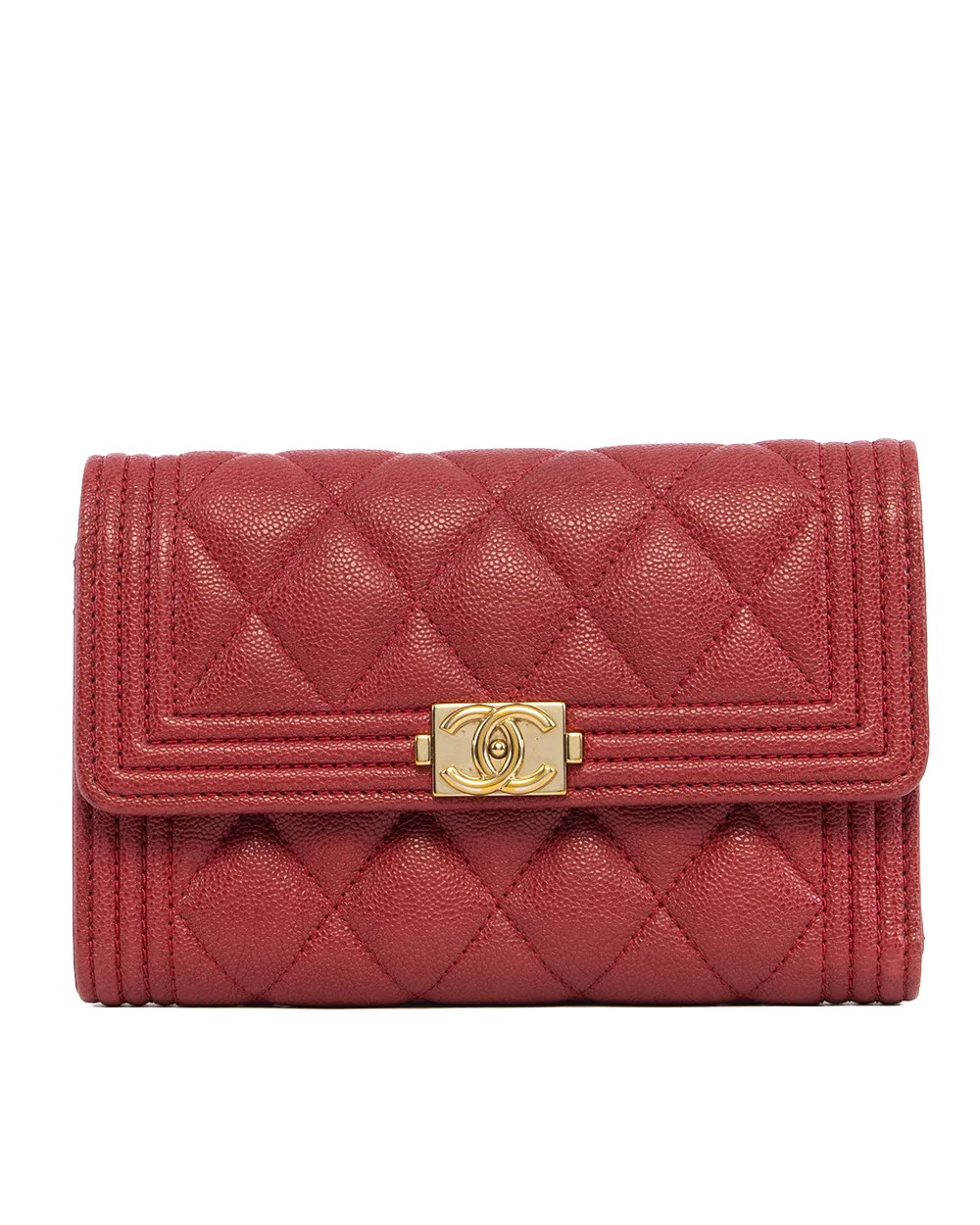 CHANEL BOY TRIFOLD WALLET SHORT RED CAVIAR GHW 28677160 0133