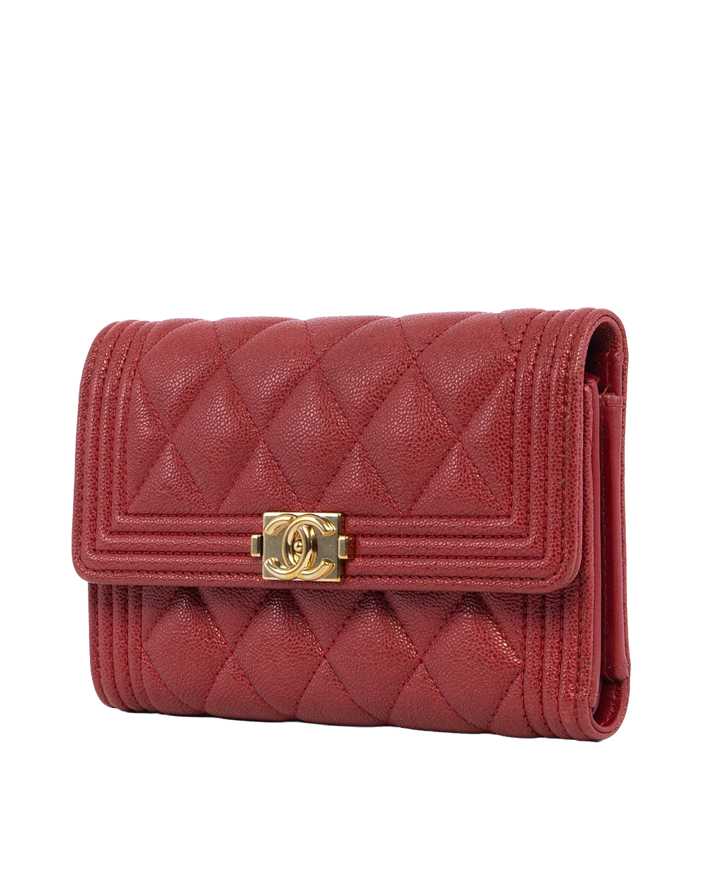 CHANEL BOY TRIFOLD WALLET SHORT RED CAVIAR GHW 28677160 0135