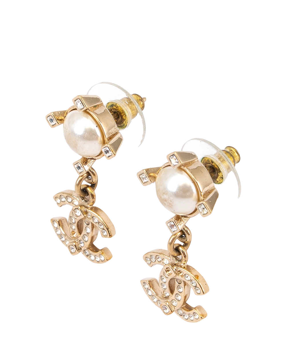 CHANEL CC CRYSTAL AND FAUX PEARL DROP EARRING 1.5 CM GHW 0821