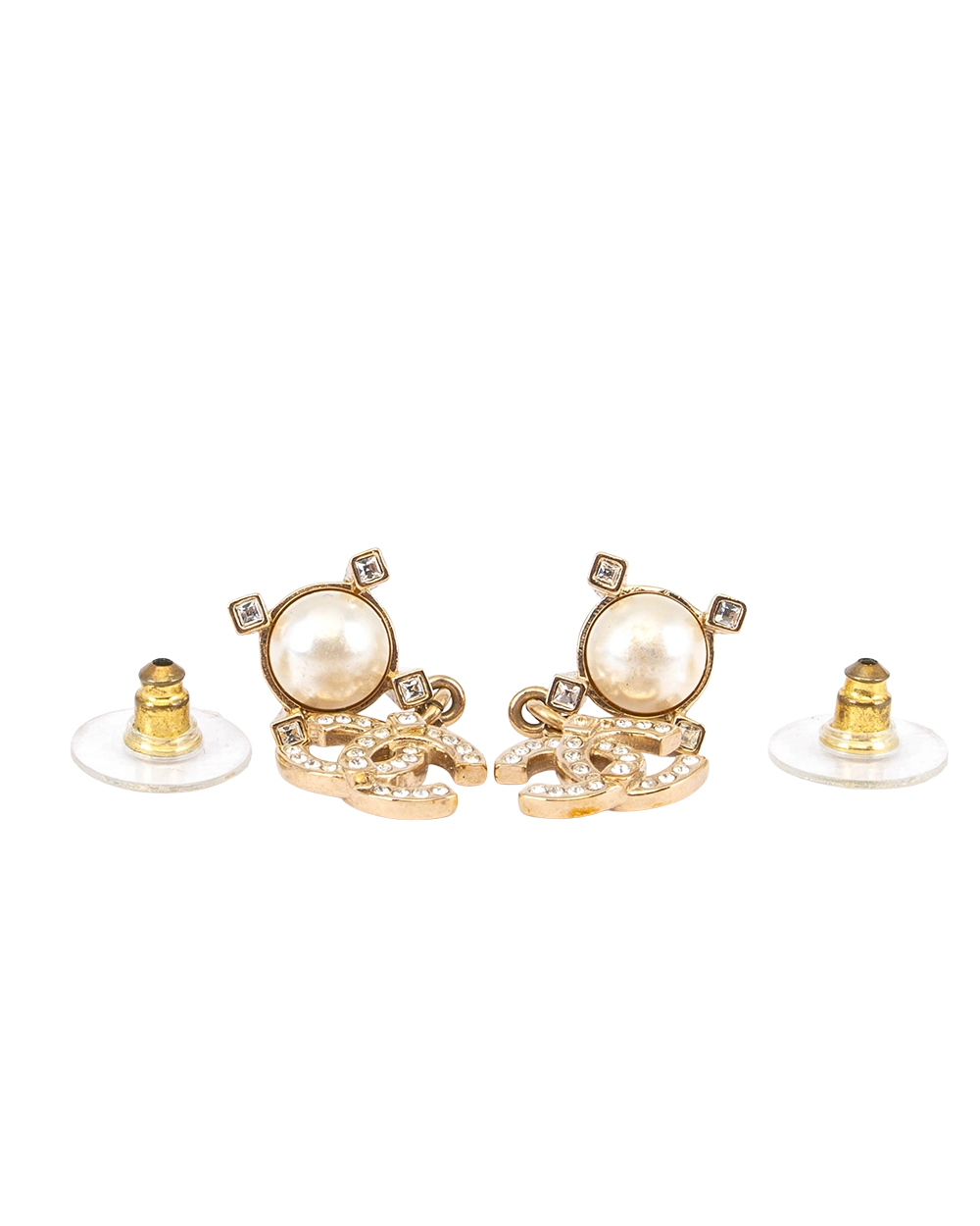 CHANEL CC CRYSTAL AND FAUX PEARL DROP EARRING 1.5 CM GHW 0824