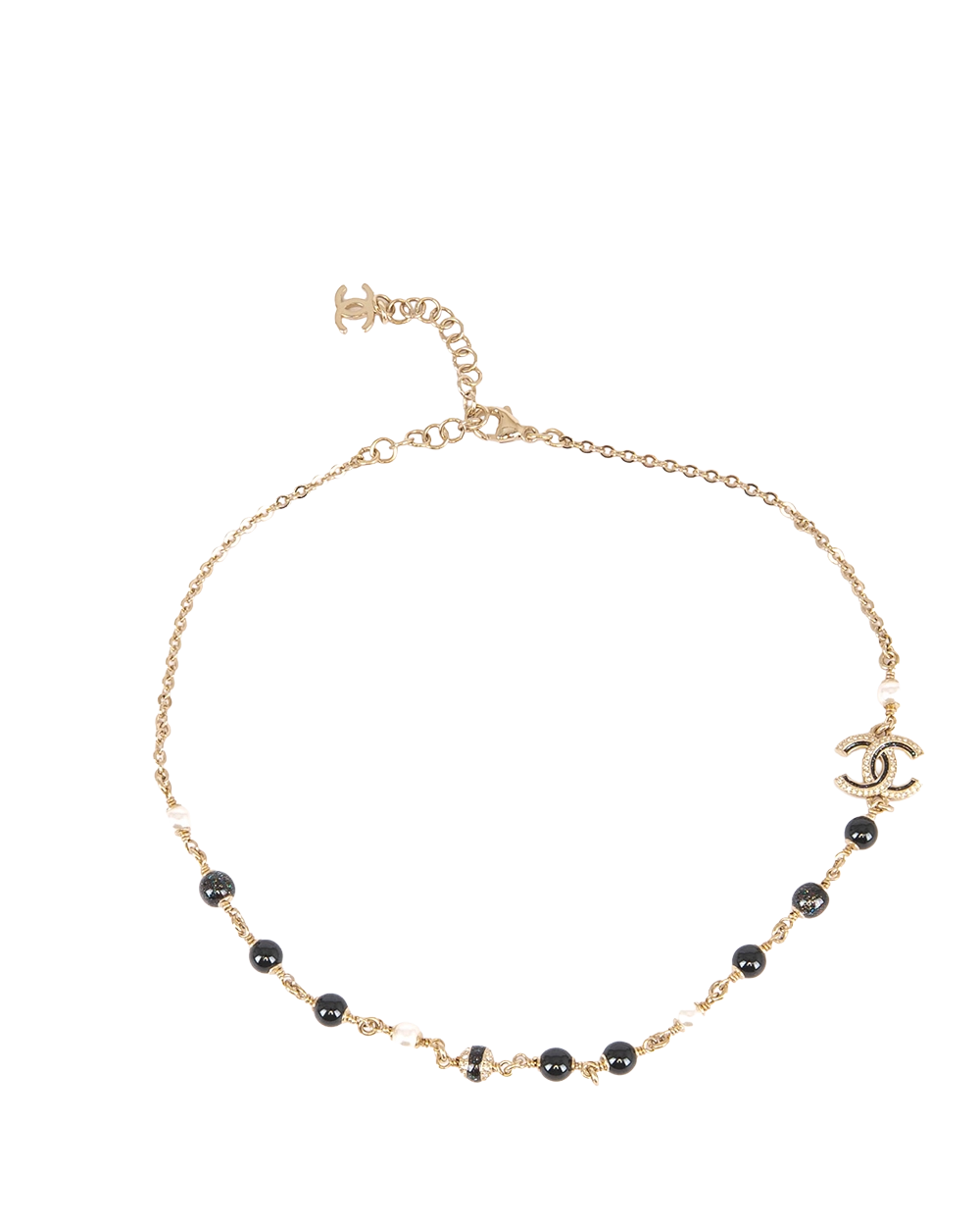 CHANEL CHAIN AND TEARDROP PEARL BIB NECKLAE BLACK GHW 1415