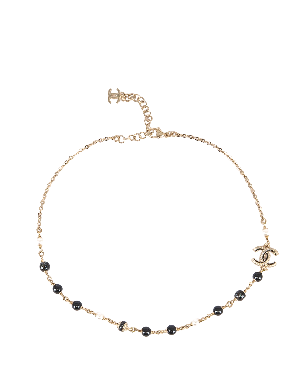 CHANEL CHAIN AND TEARDROP PEARL BIB NECKLAE BLACK GHW 1417