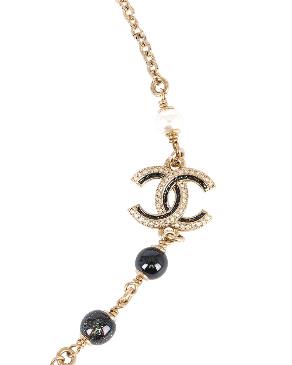 CHANEL CHAIN AND TEARDROP PEARL BIB NECKLAE BLACK GHW 1418